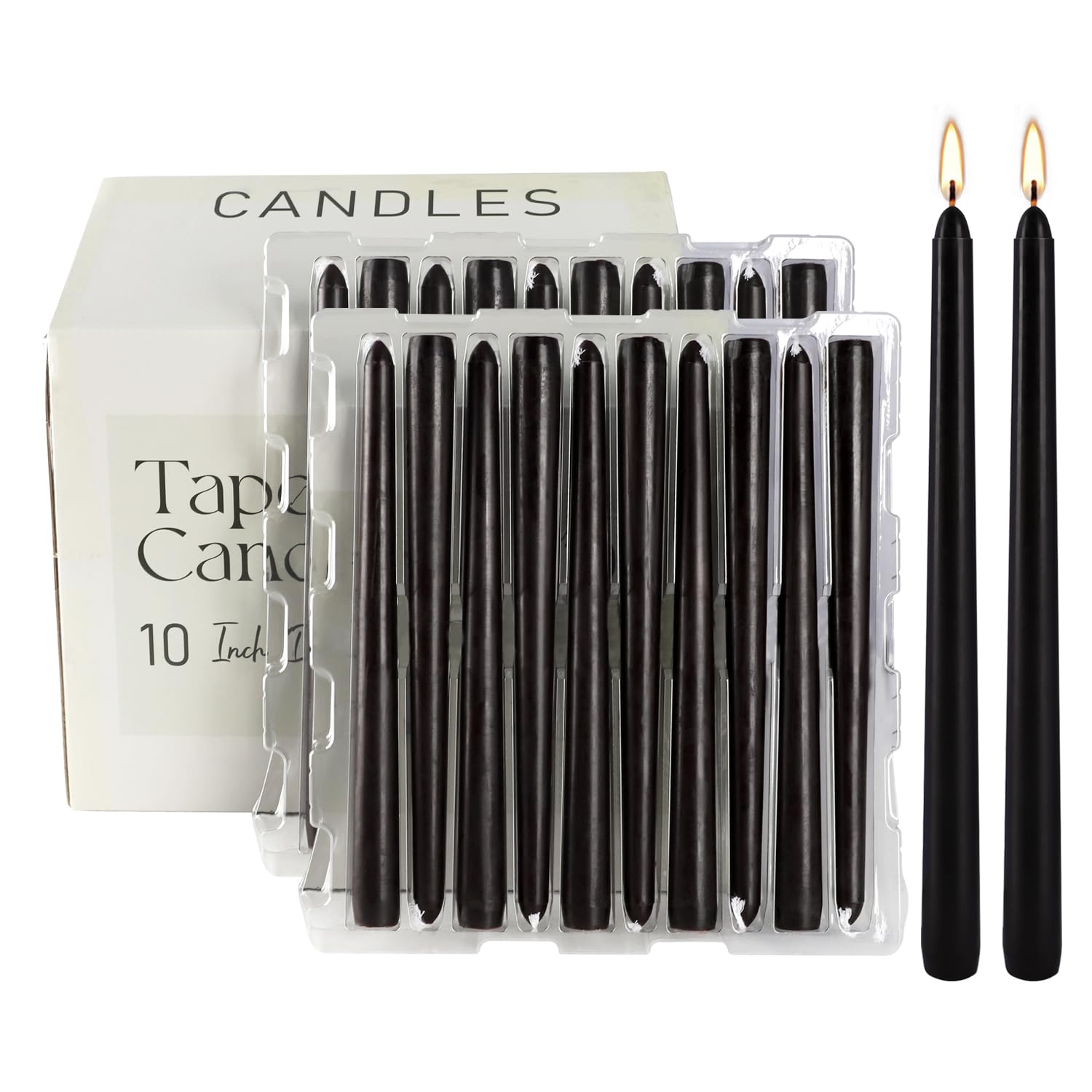 Halloween 100 Pcs Black Taper Candles 10 Inch (H) Dripless Tapered Candles Smokeless Long Candles Tall Unscented Dinner Candle f